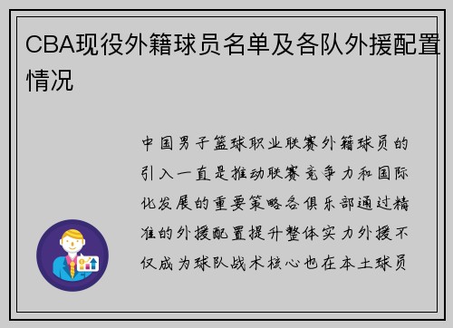 CBA现役外籍球员名单及各队外援配置情况